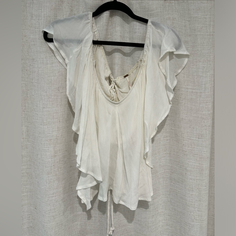 Free People Boho Cropped Blouse, Crisscross Strappy Back, Cottage Core Milkmaid